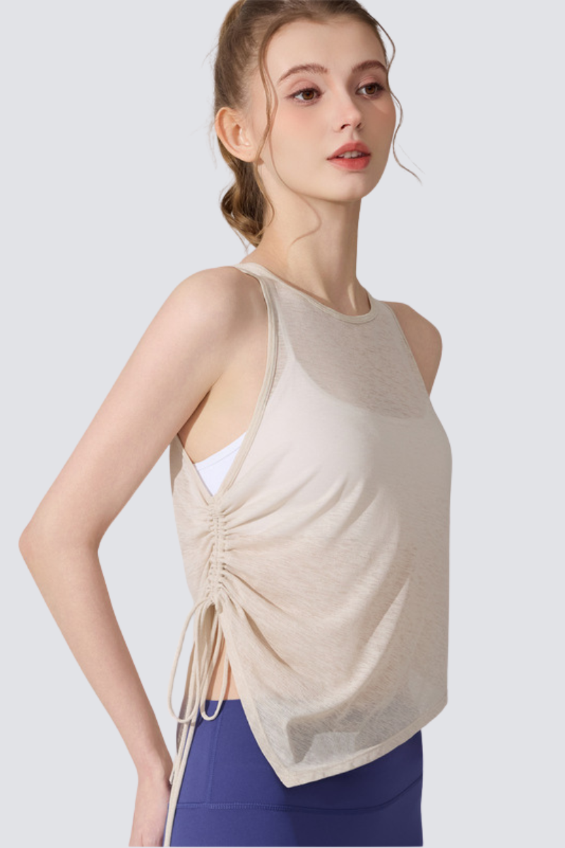 Women's  Summer Side Drawstring Sheer Breathable Tank Top