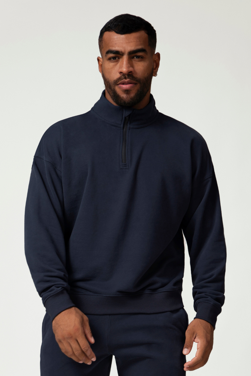 Men's Mock Neck Half-Zip Loose-Fit Casual Sports Hoodie
