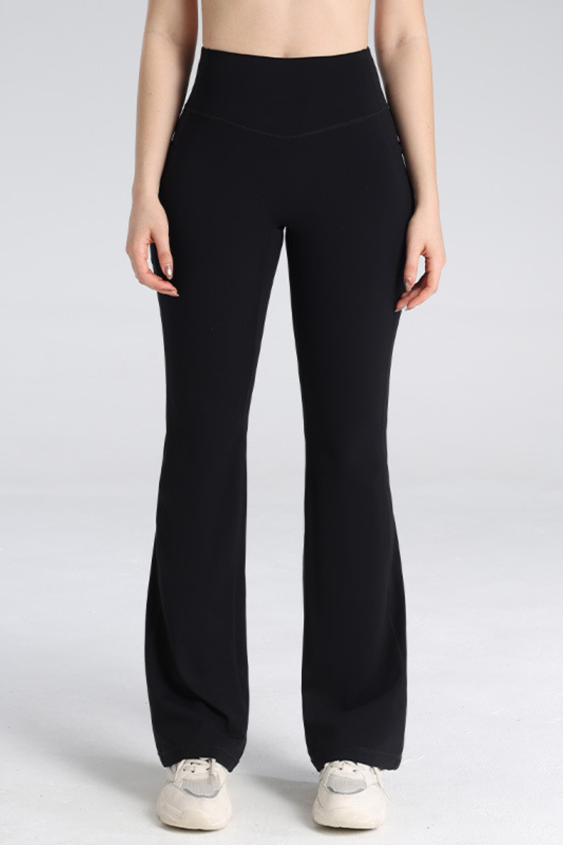 Women's High-Waisted Side Pocket Sports Flared Yoga Pants