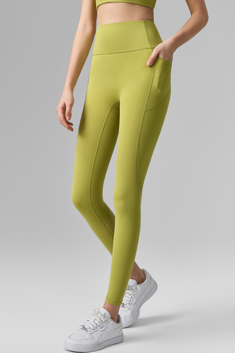 Women's Mesh-Panel High-Waisted Leggings with Side Pockets