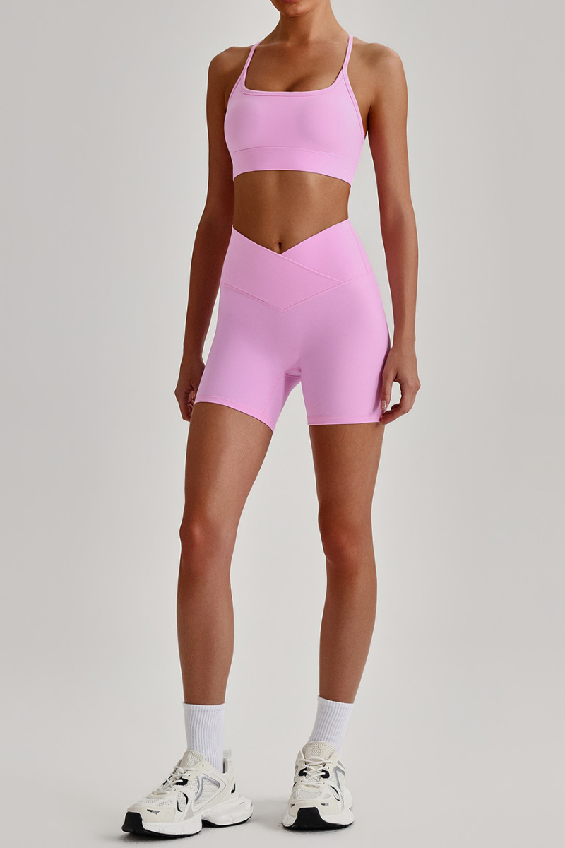 Women's Brushed Set:Cutout Back Bra & V-waist Yoga Shorts
