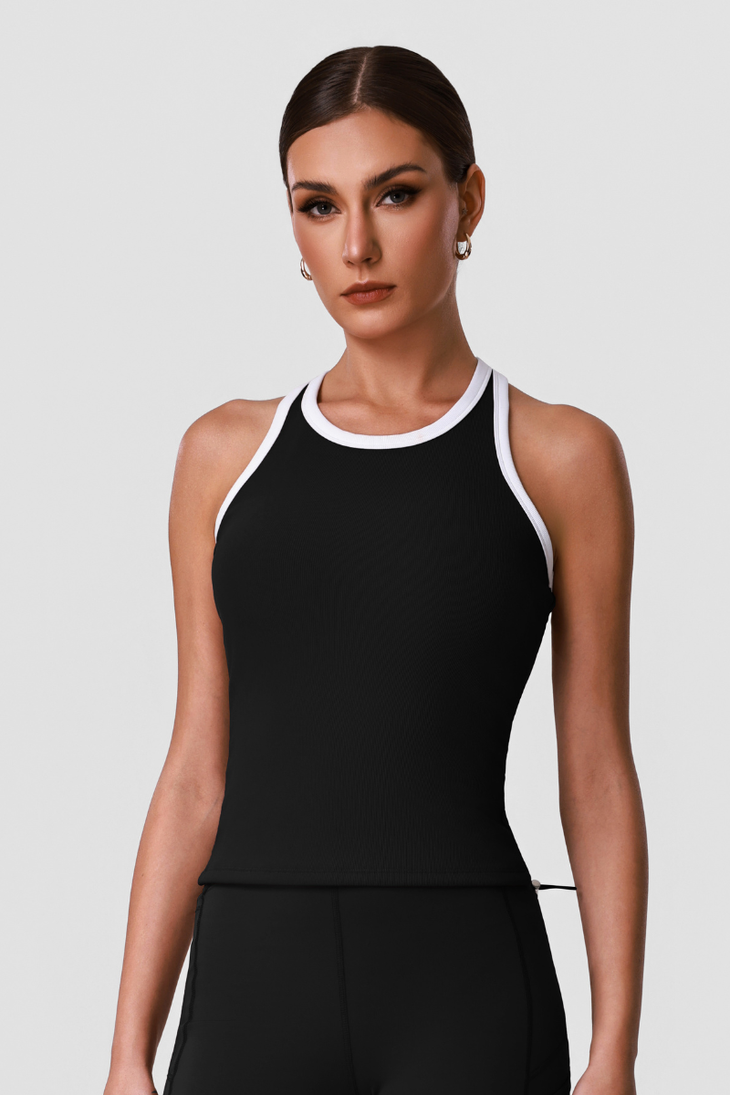 Women's Color-Block Binding Racerback Ribbed Sports Tank Top
