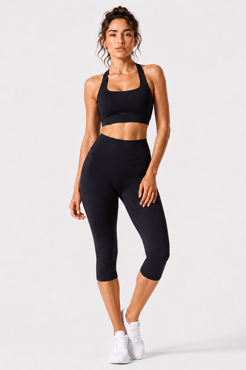 Women's Halter Open-Back Bra & Capri Leggings Workout Sets