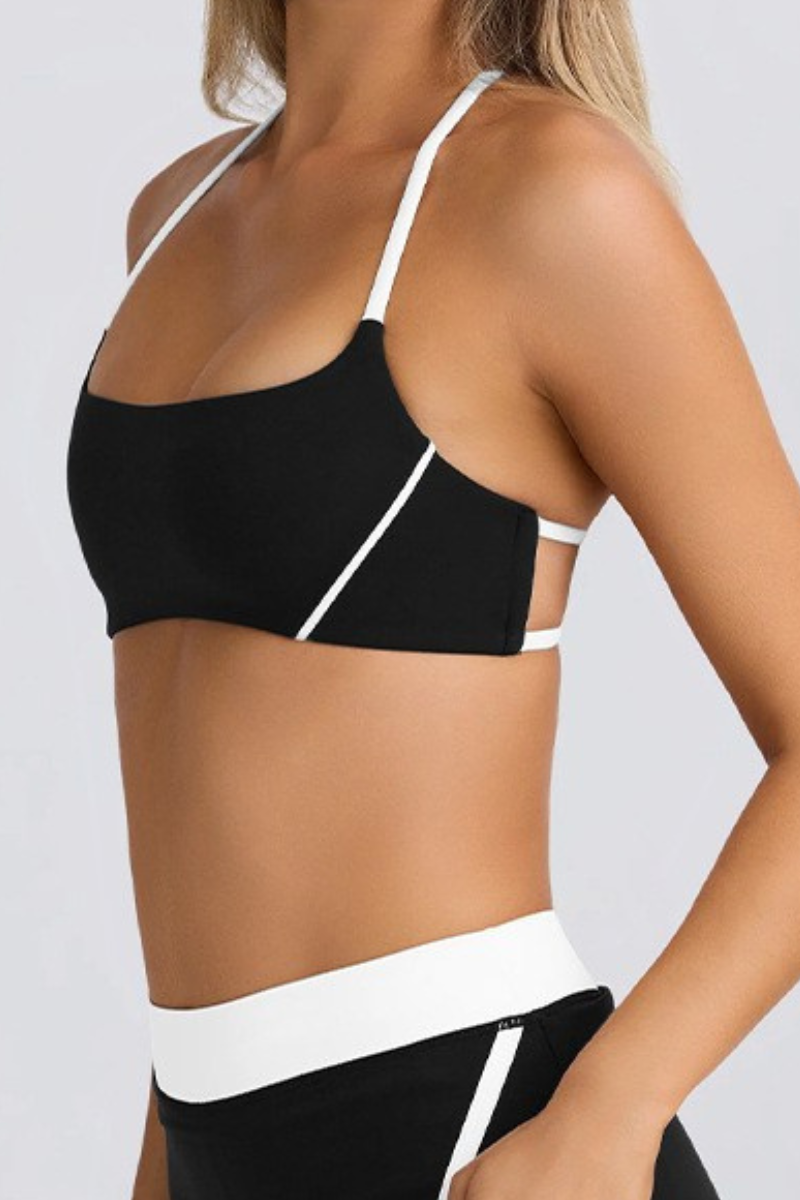 Women's Contrast Halter T-Back Square Neck Sports Bra