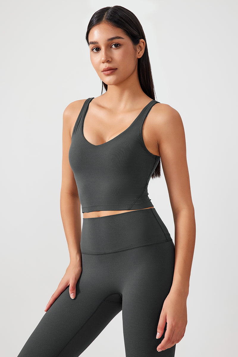 Women Fixed Bra Pads U-Back Nude Shape Fitness Yoga Exercise Vest