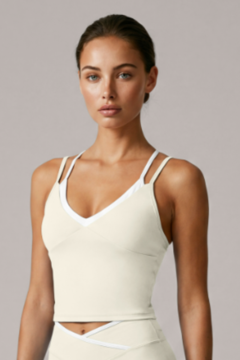 Women's Color Block Fake Two-Piece Sports Cami Tank Top