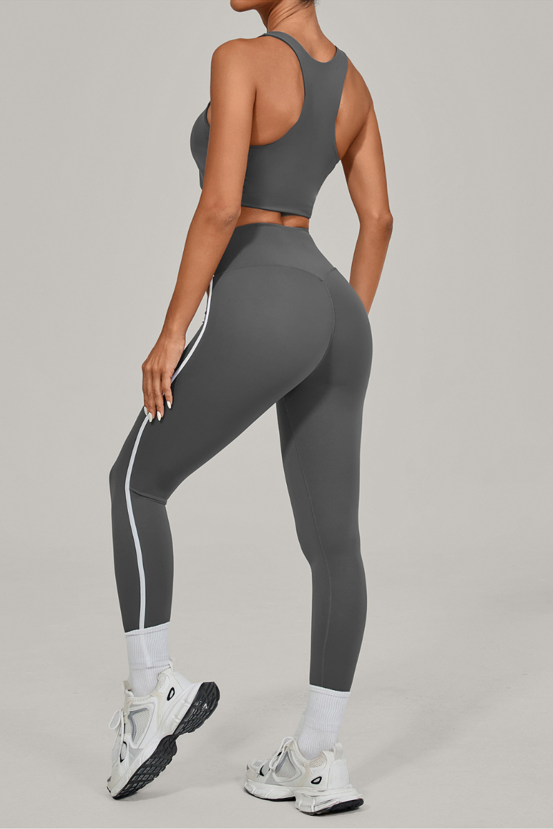 Women Athletic Sets:U-neck Cropped Tank Top And Leggings