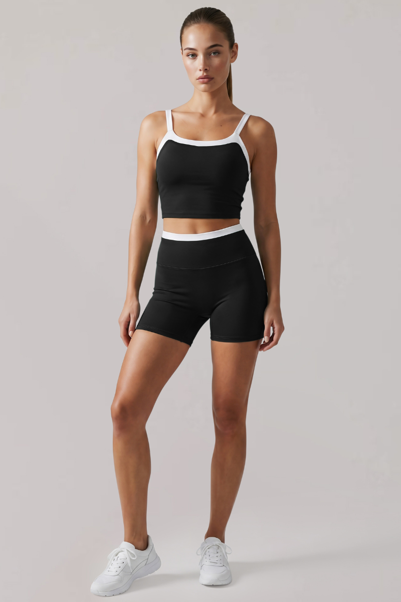 Women's Athletic Sets:Thin Straps Bra And High Waist Shorts