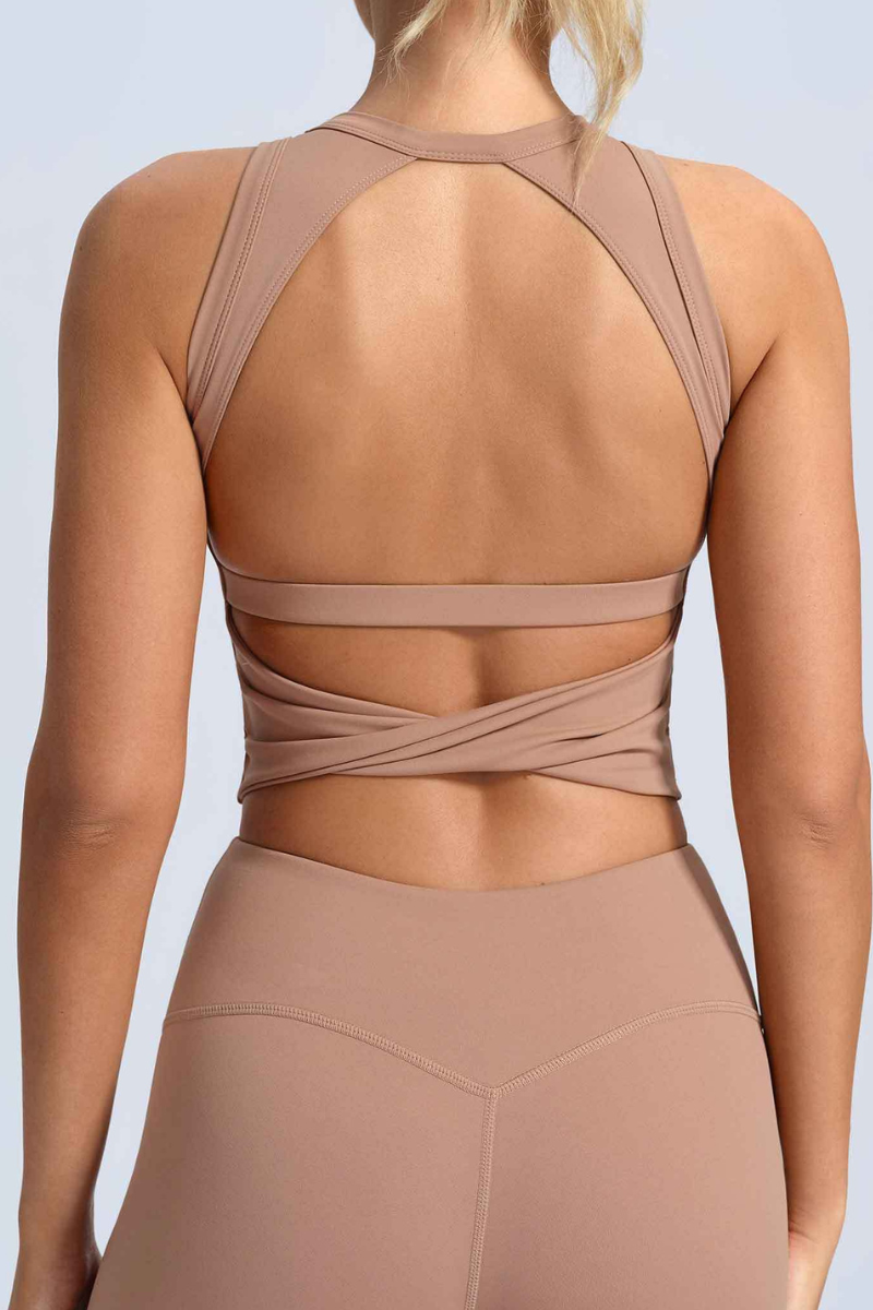 Women's Back-Crossed Cropped Backless Sports Tank Top