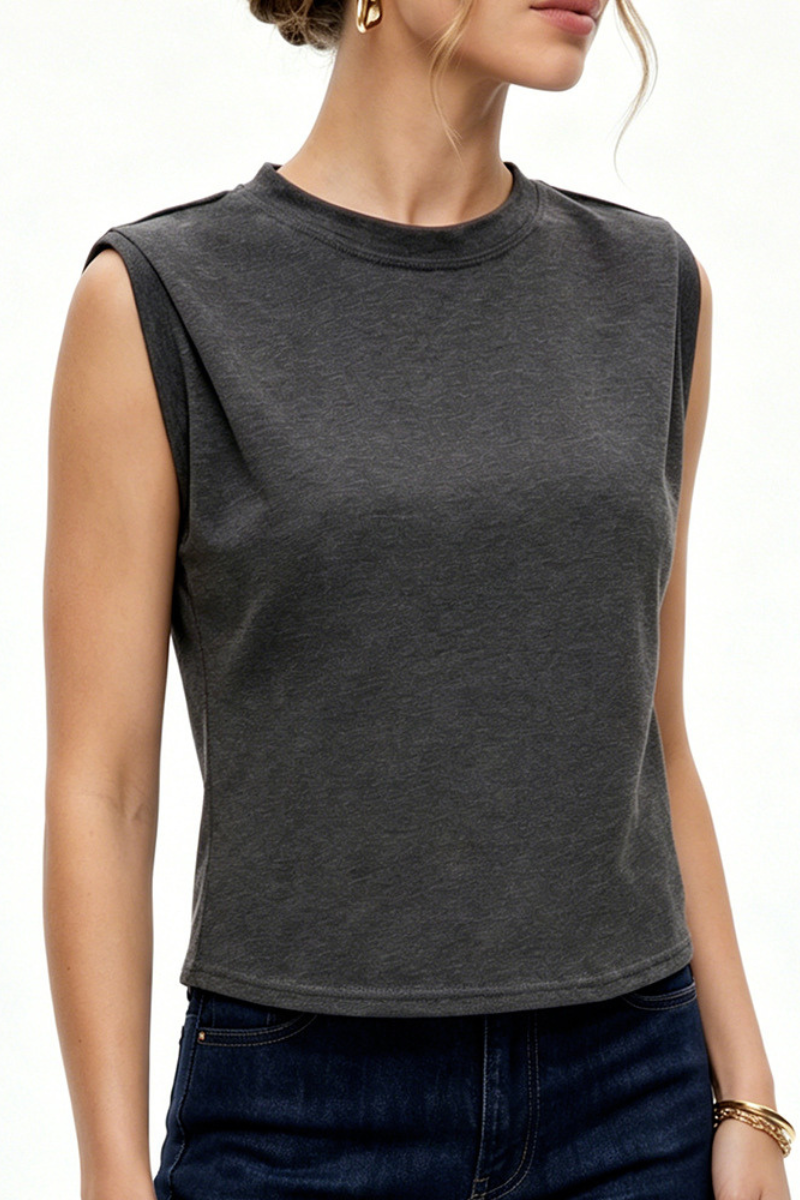 Women's Casual Loose Crewneck Patchwork Sleeveless Sports Tank Top