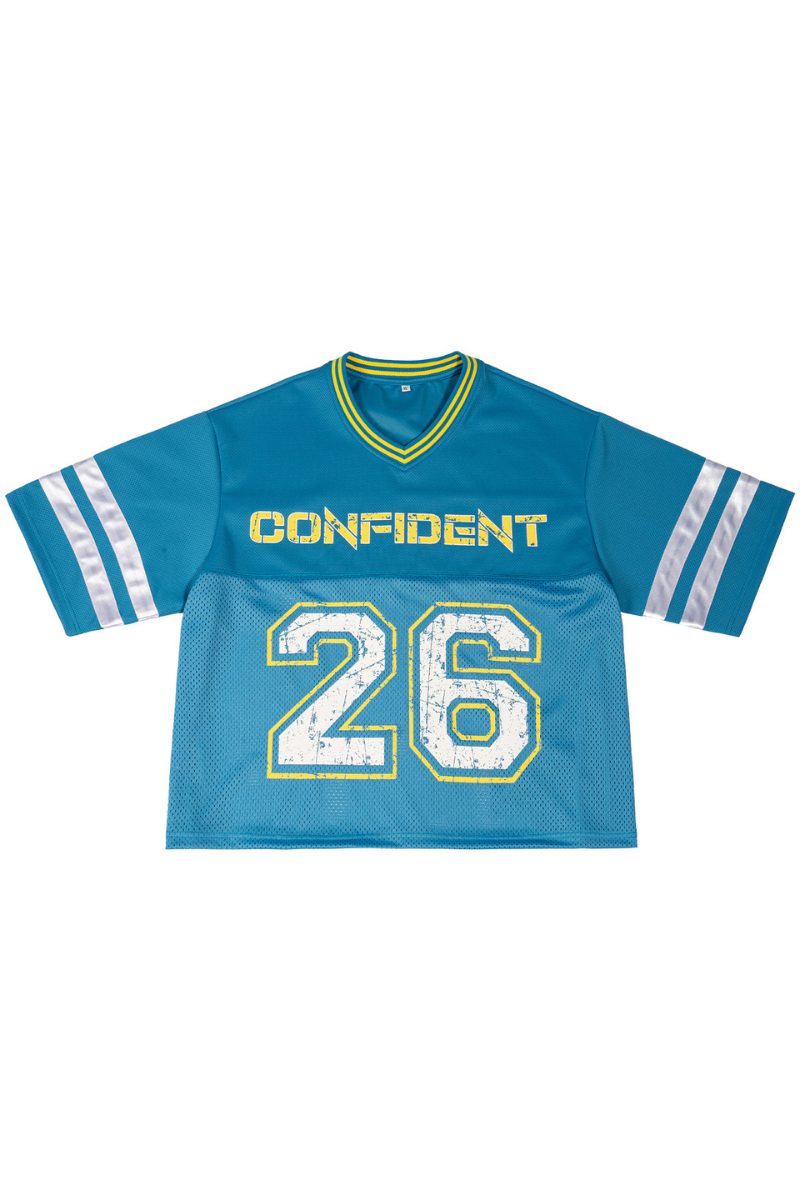 Unisex V-Neck Striped Mesh Athletic Football Jersey Tee