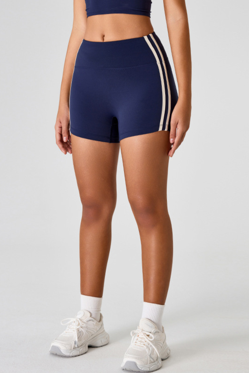 Women's Athletic Color-Block Strap High-Waist Yoga Shorts