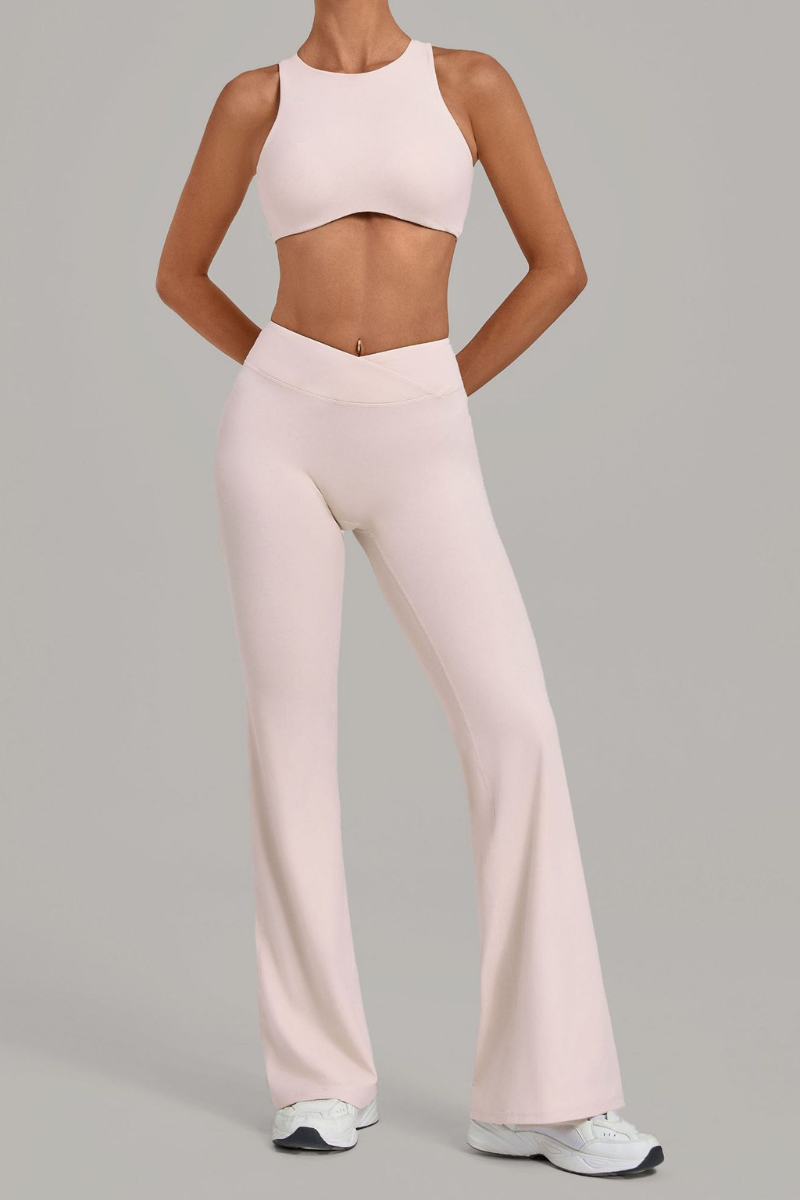 Women Cutout Back Cropped Tank Top & V waist Flare Pants Set