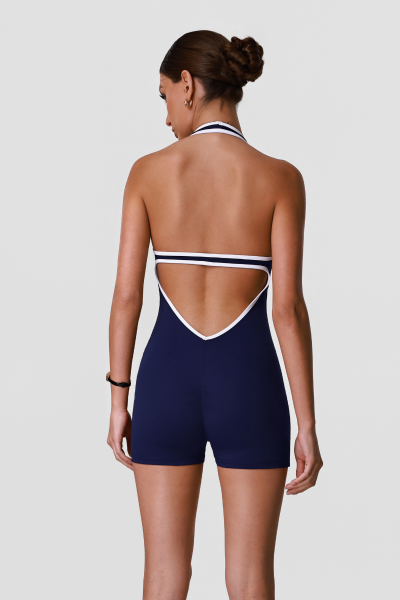 Women's Color-Block Halter U-neck One-Piece Sports Jumpsuits