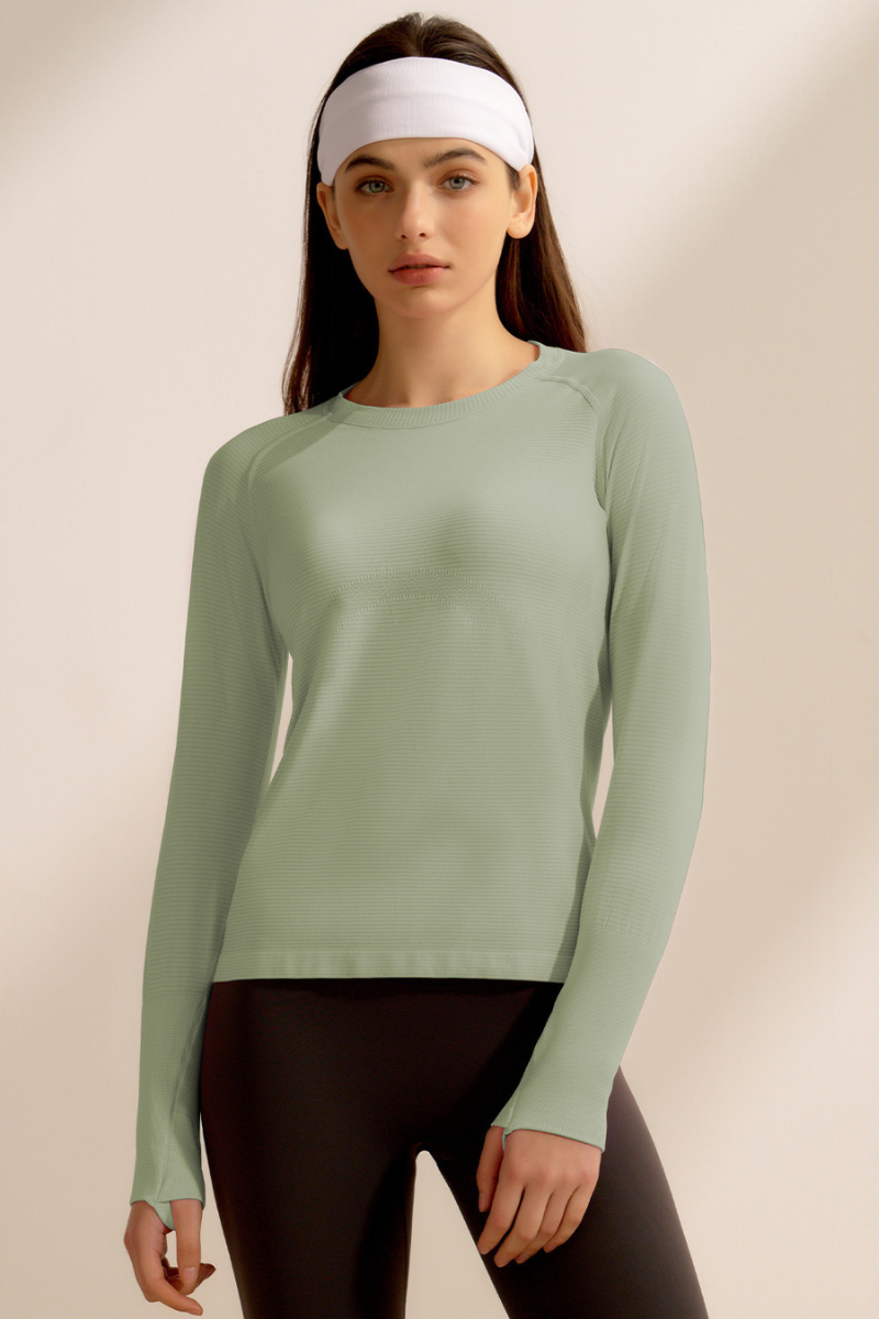 Women Spring Finger Cuffs Quick Dry Long Sleeve Sports Top