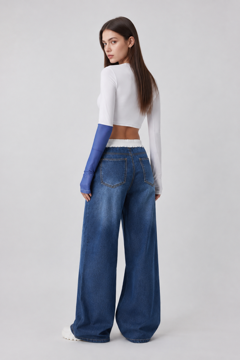 Women's Drawstring Waist Wide Leg Jeans