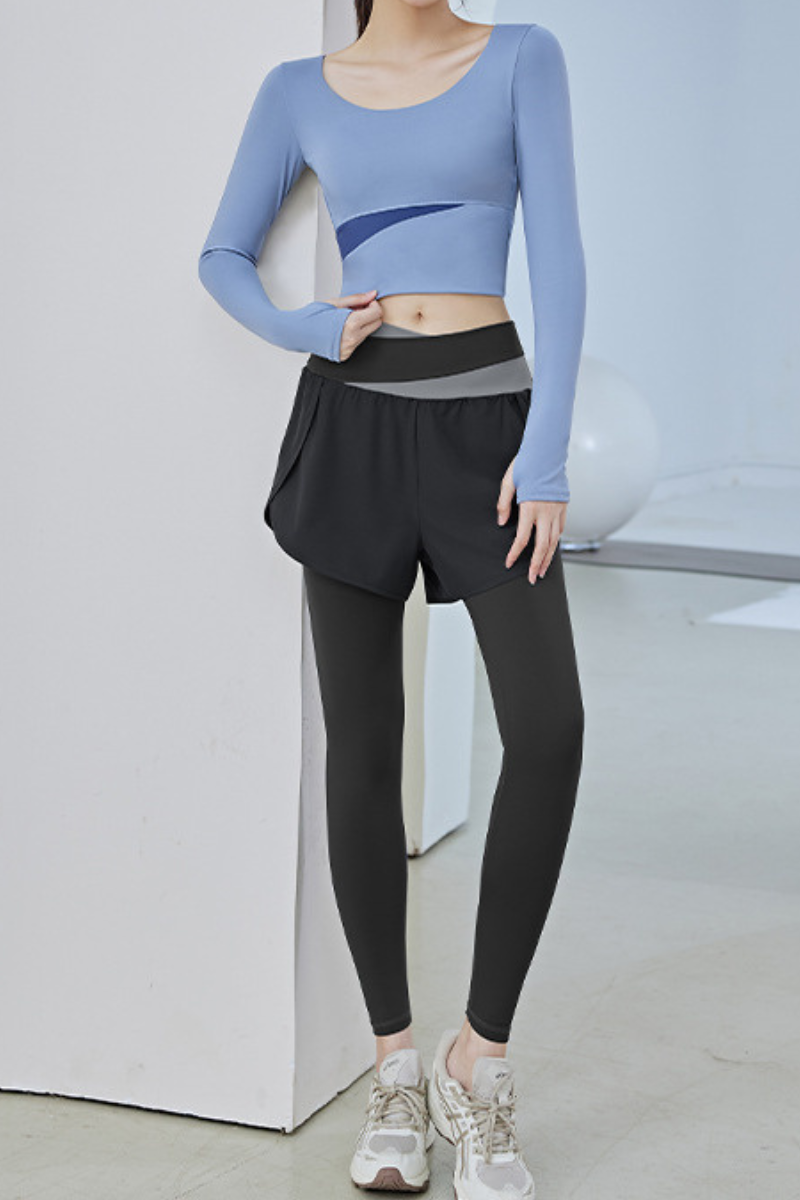 Women's Athletic Sets:Long Sleeve Top& 2-in-1 Shorts Leggings
