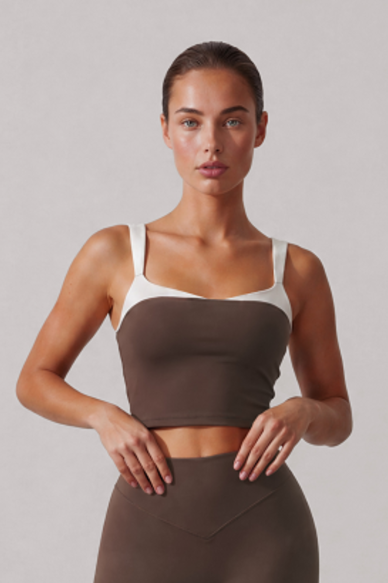 Women's Color Block U-Back Padded Sports Cropped Tank Top