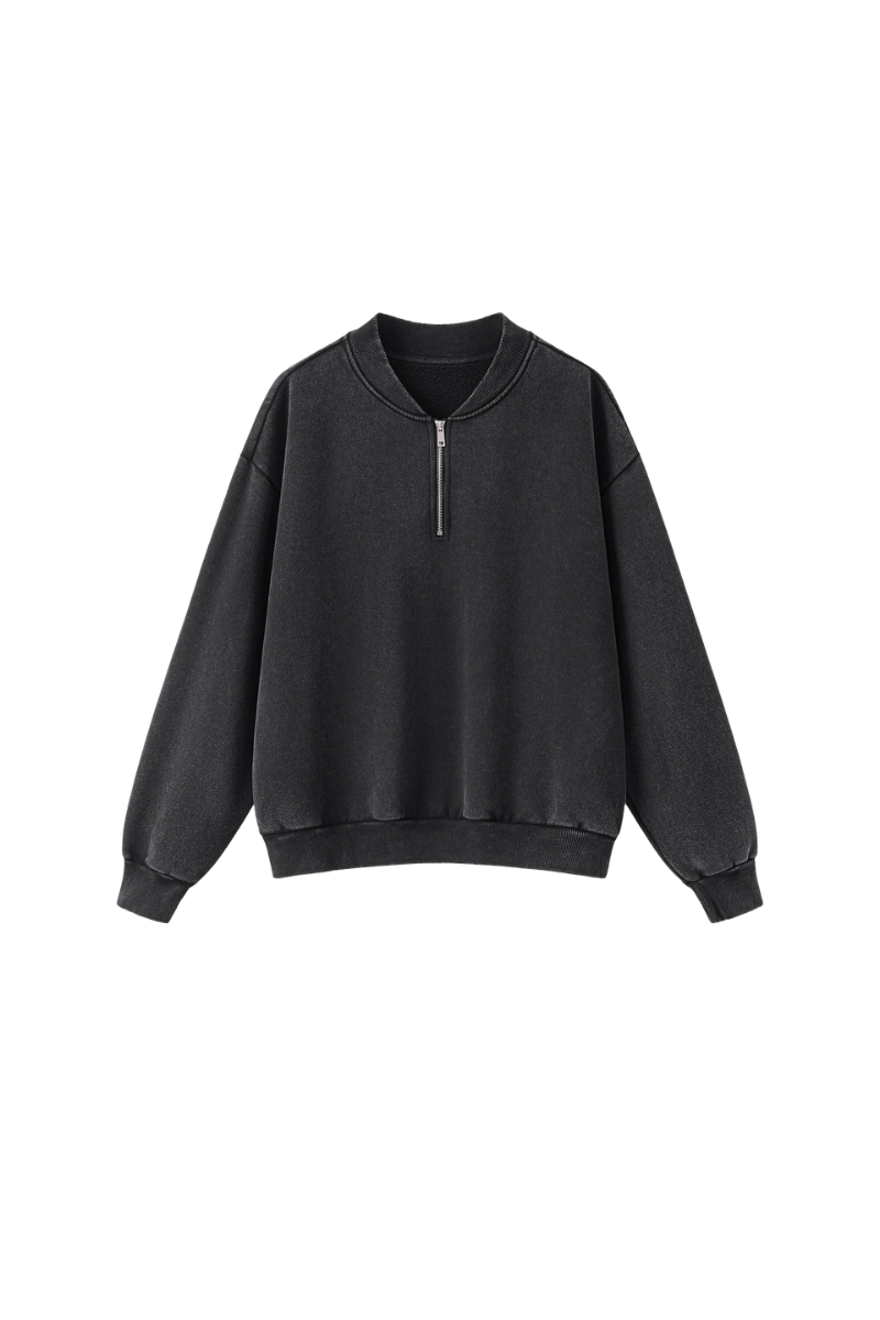 Unisex Fall Vintage Washed Fleece Quarter Zip Sweatshirt