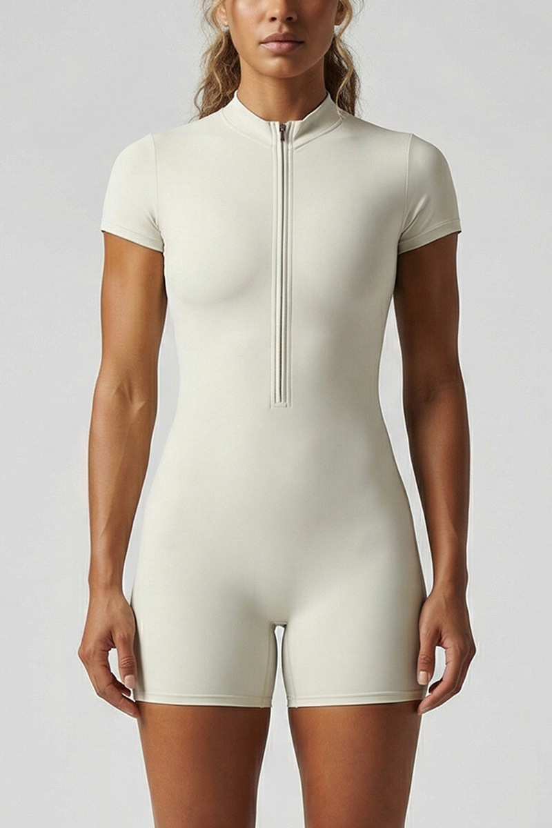 Women's Athletic High Elastic Half Zipper Yoga Jumpsuit