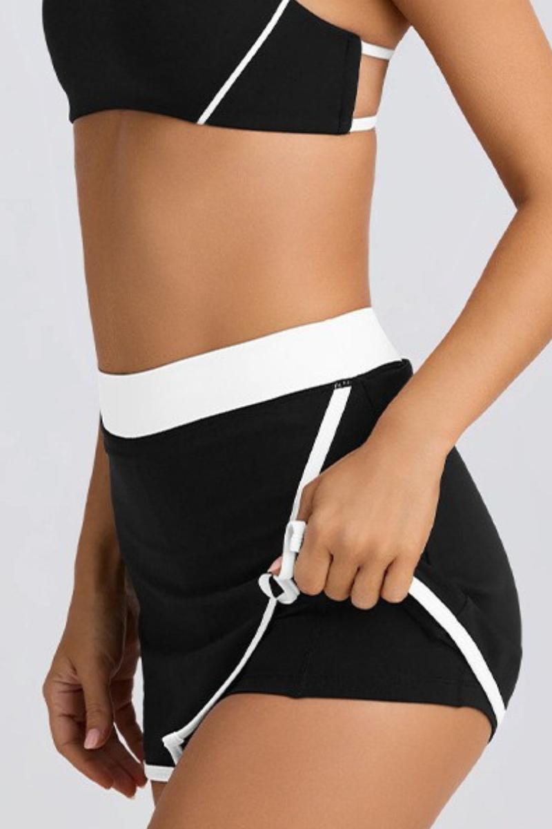 Women's Contrast High-Waist Split Skort with Built-In Shorts