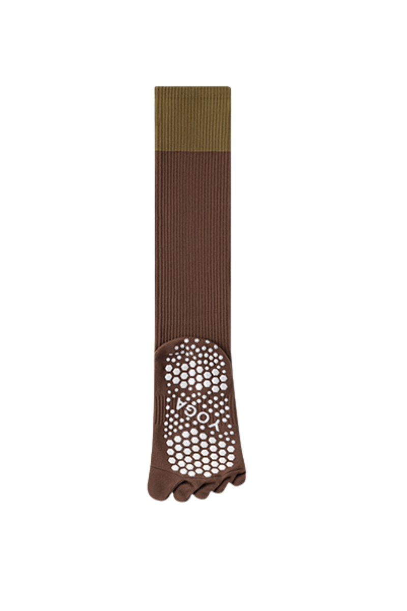 Color Block Non-Slip Knee-High Yoga Five-Toe Socks