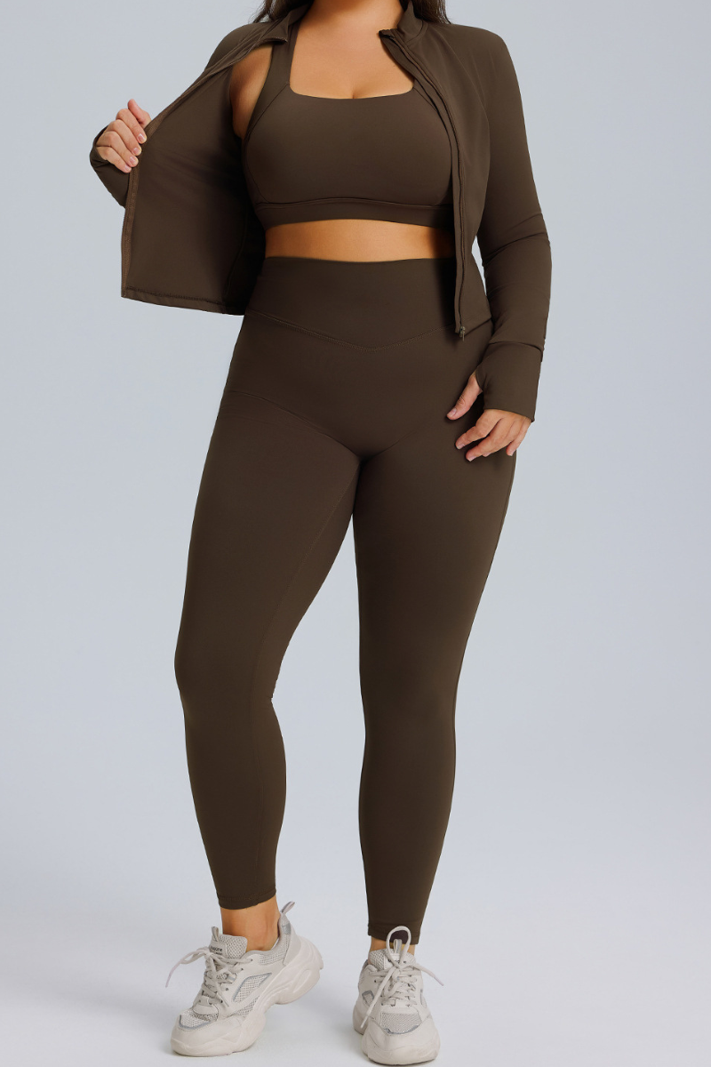 Plus Size Women's Set:Stand Collar Jacket And Leggings