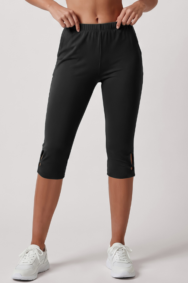 Women's Athletic Elastic Waist Side Cutout Yoga Capri Pants