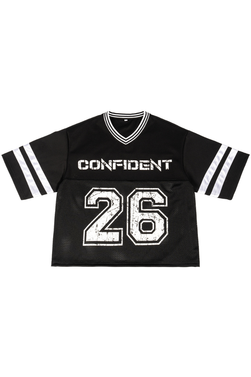 Unisex V-Neck Striped Mesh Athletic Football Jersey Tee