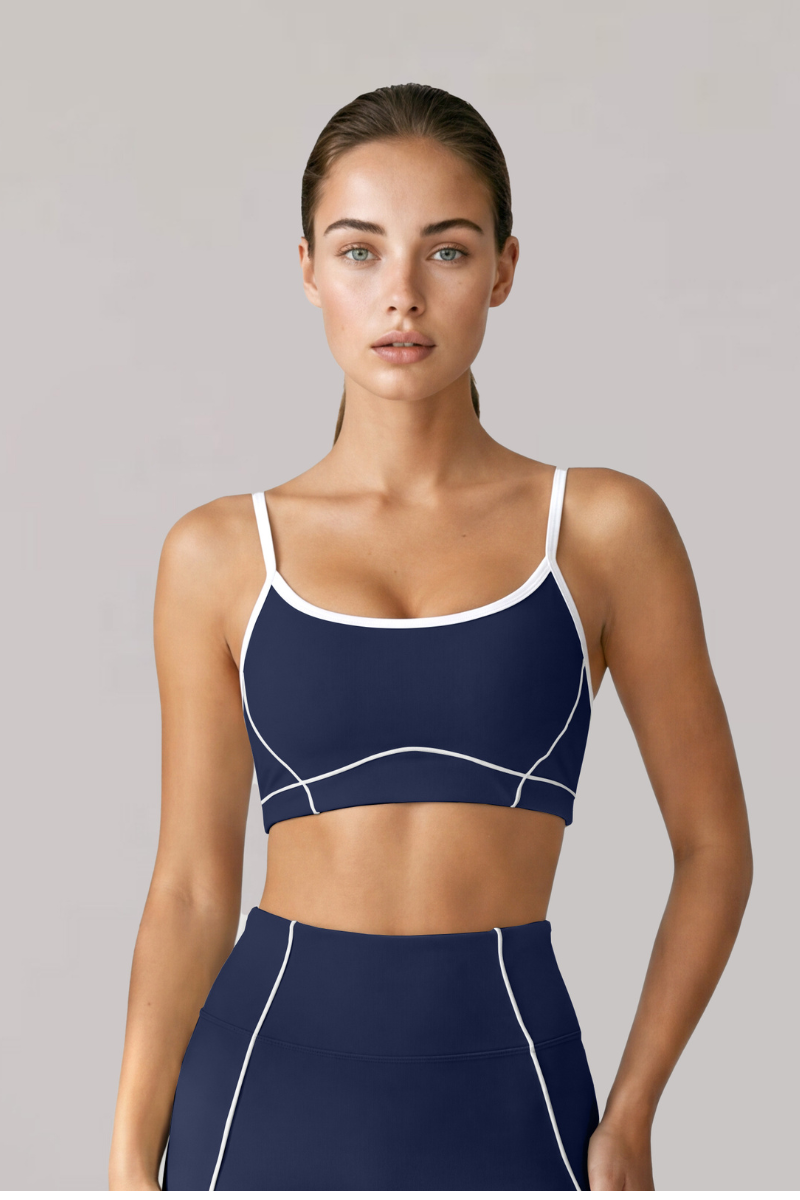 Women's Contrast-Line Thin Strap U-Back Sports Yoga Bra