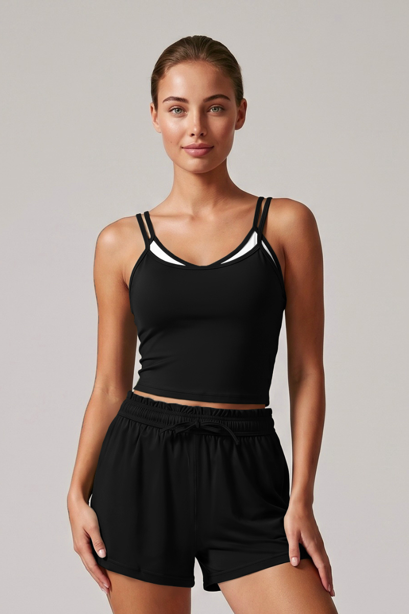 Women's Double-Strap Straps Faux Two-Piece Sports Tank Top