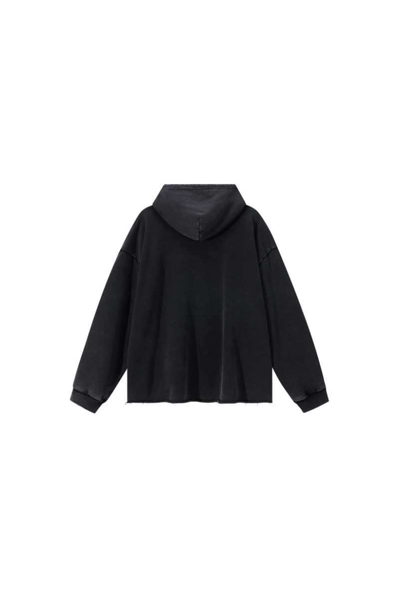 Unisex Fall Winter 100% Cotton Washed Frayed Hem Hoodie