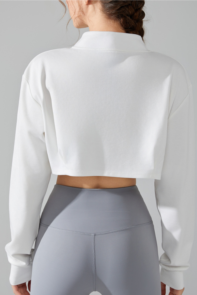 Women's Mock Neck Full Zip Cropped Loose Athletic Jacket
