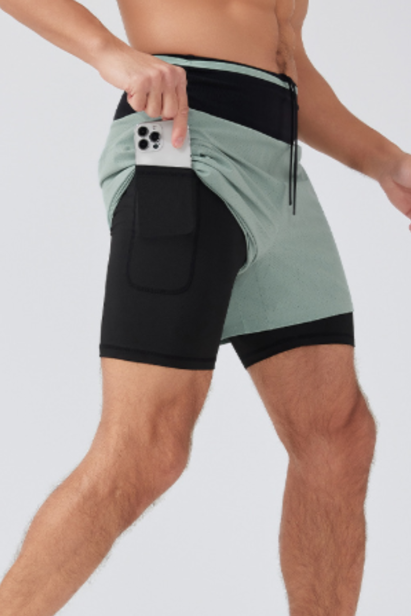 Men's Double Layer 2-in-1 Shorts with Waist Storage Pockets