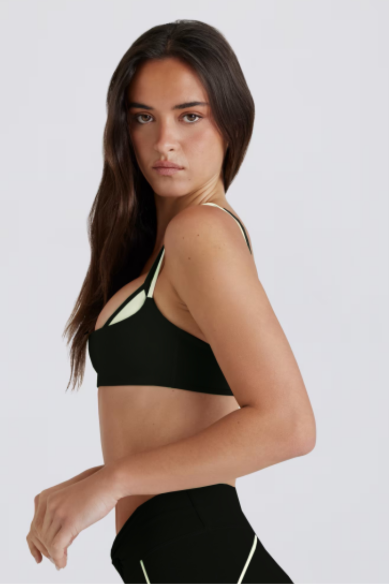 Women's Color-Block Double Thin Strap Twist Back Yoga Bra