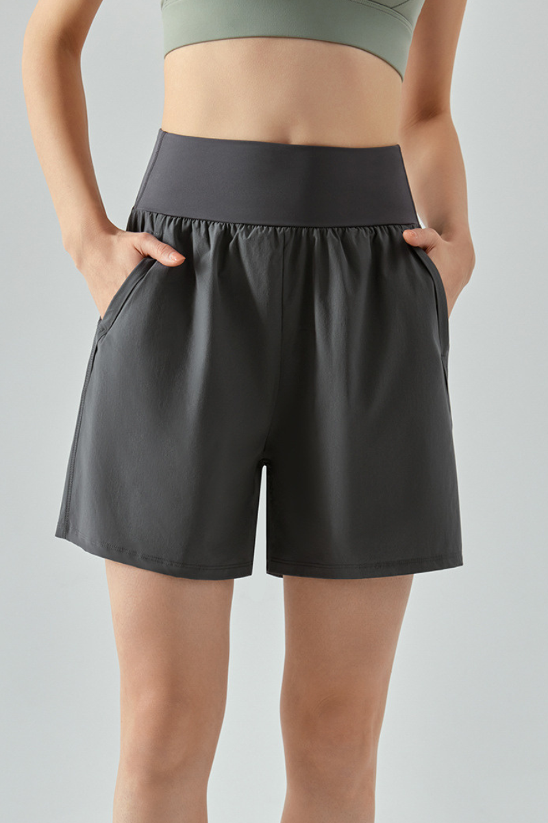 Women Summer High Waist Pocket Quick Dry Sports Shorts
