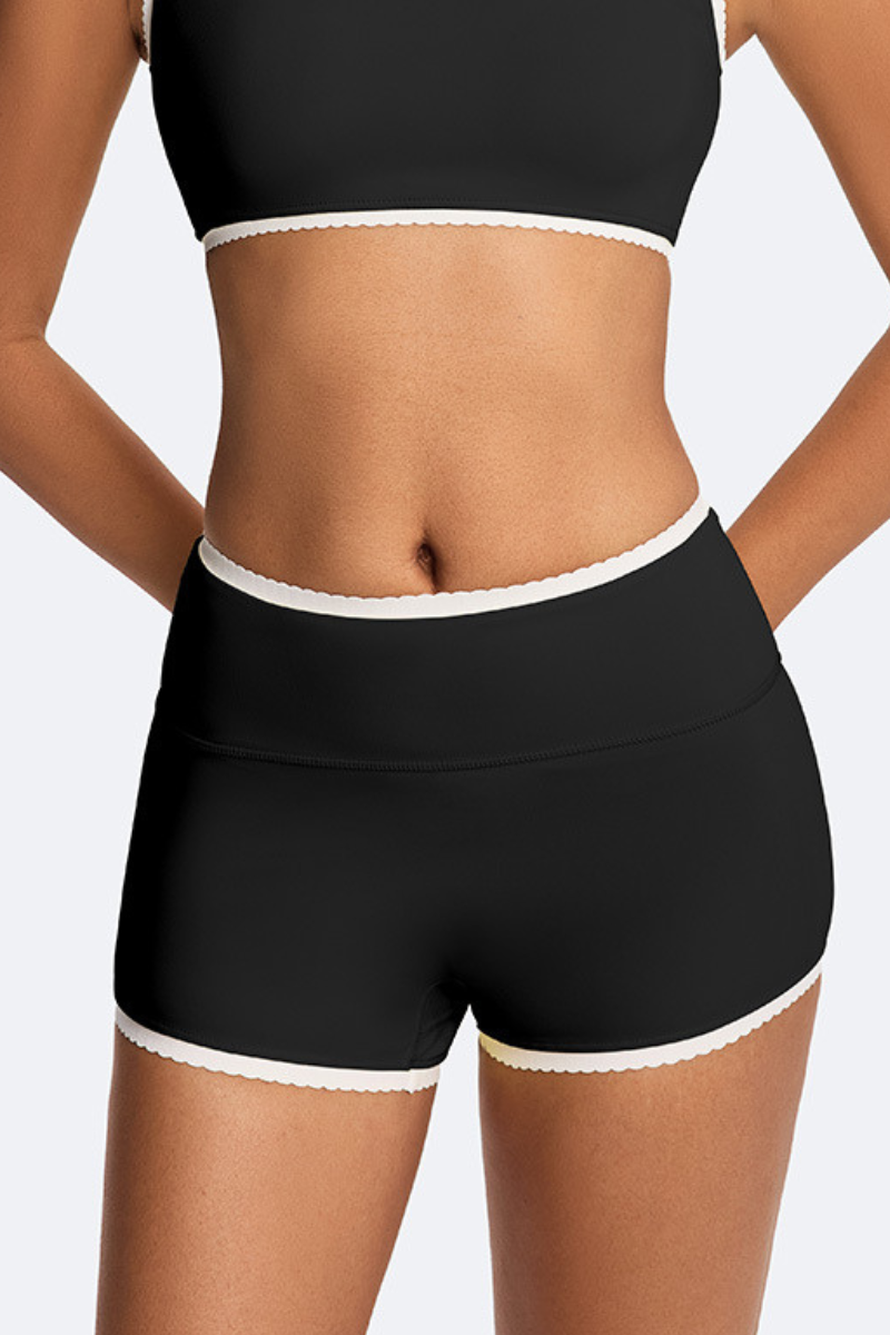 Women's Athletic Color Block Lace Sculpting Yoga Shorts