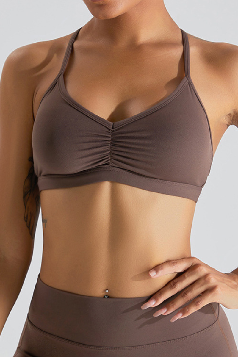 Women's Athletic Front Ruched Cross-Back Yoga Sports Bra