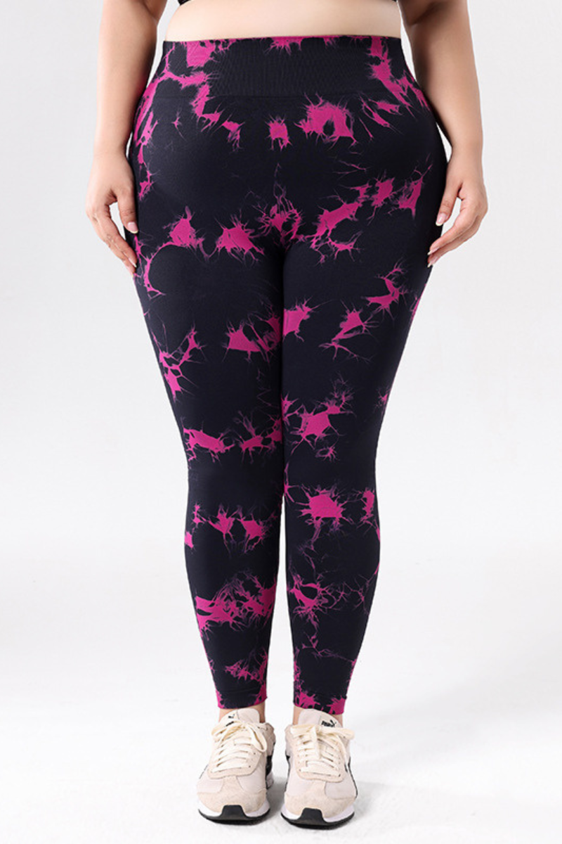 Plus Size Women's Tie-Dye High-Rise Sports Leggings