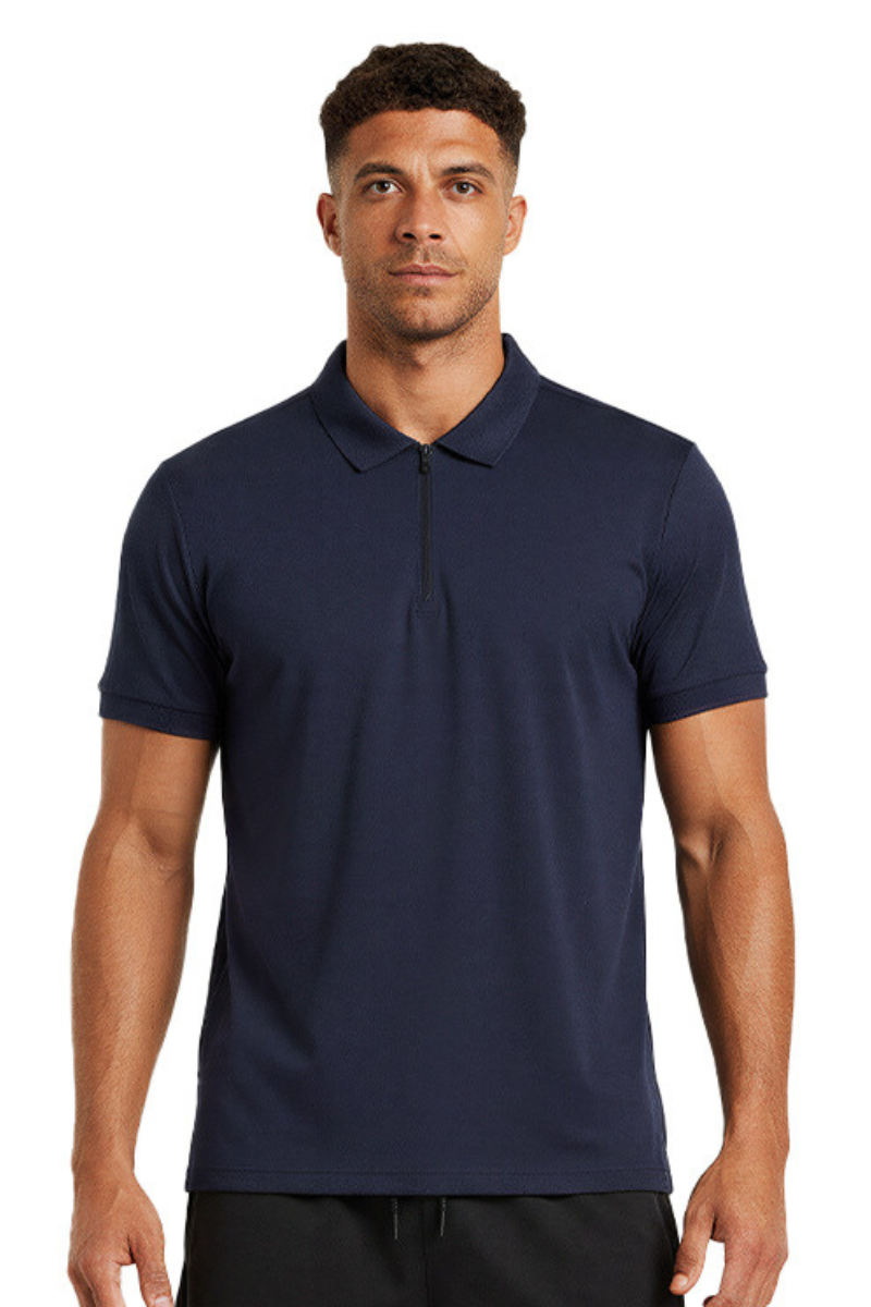 Men's Lightweight Polo Collar Half-zip Short Sleeve T-shirt