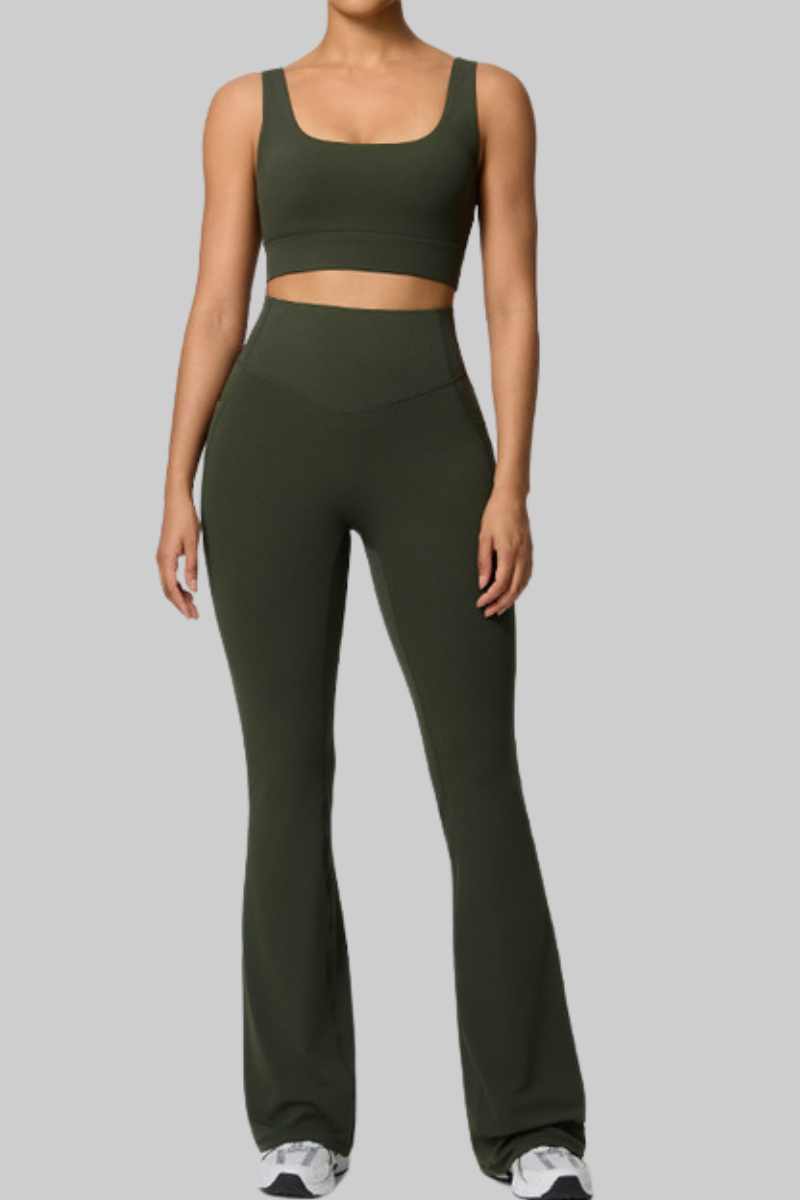 Women's Double Strap Twist Back Cami & Flare Yoga Pants Set