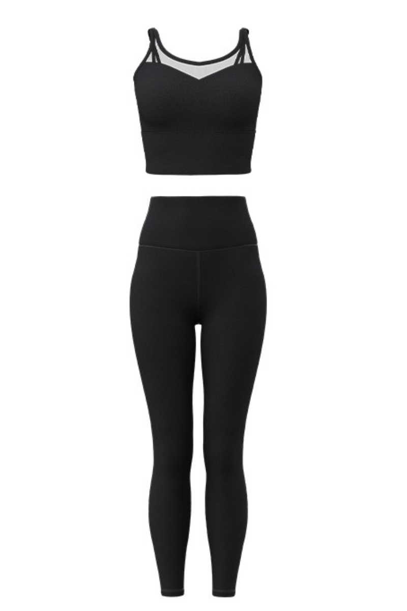 Women's Athletic Sets:Mesh Panel Bra And High Waist Leggings