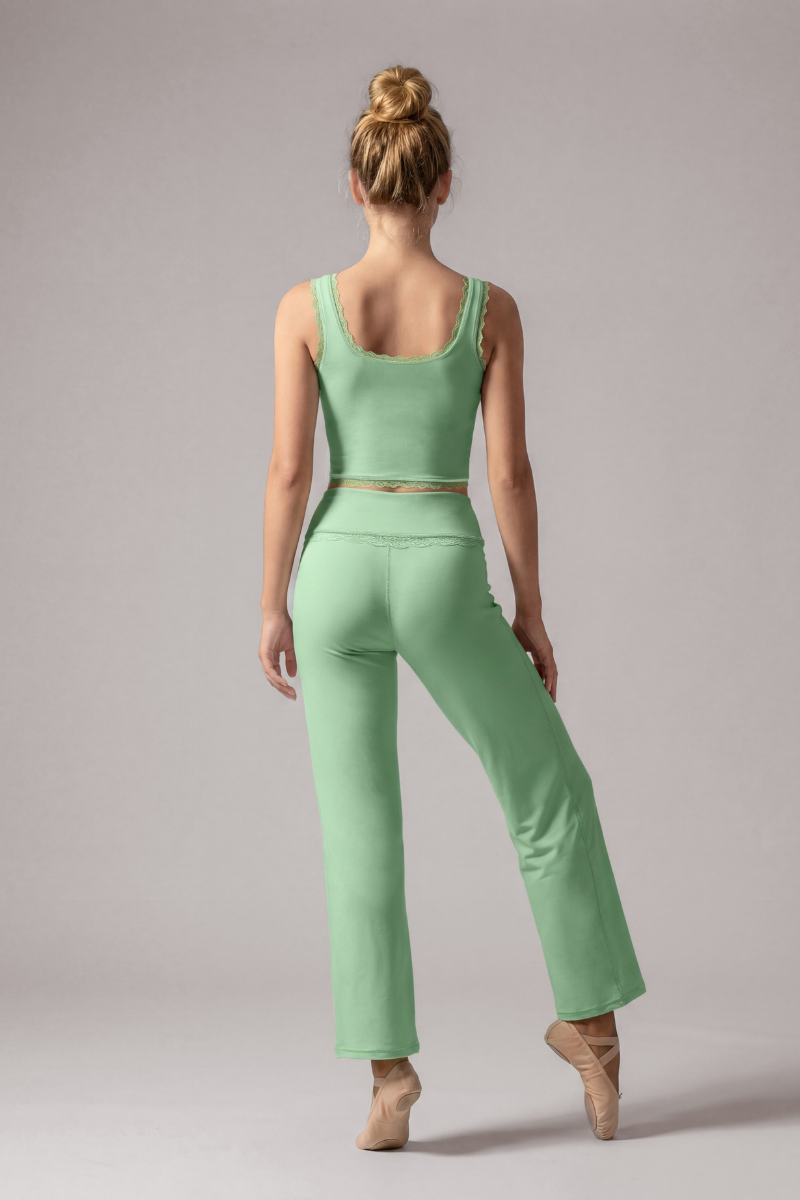 Women's Lace Trim Tank Top And Wide Leg Pants Workout Set