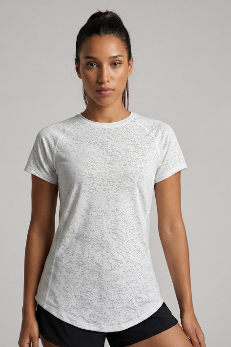 Women's Breathable Mesh Splicing Back Curved Hem T-shirt