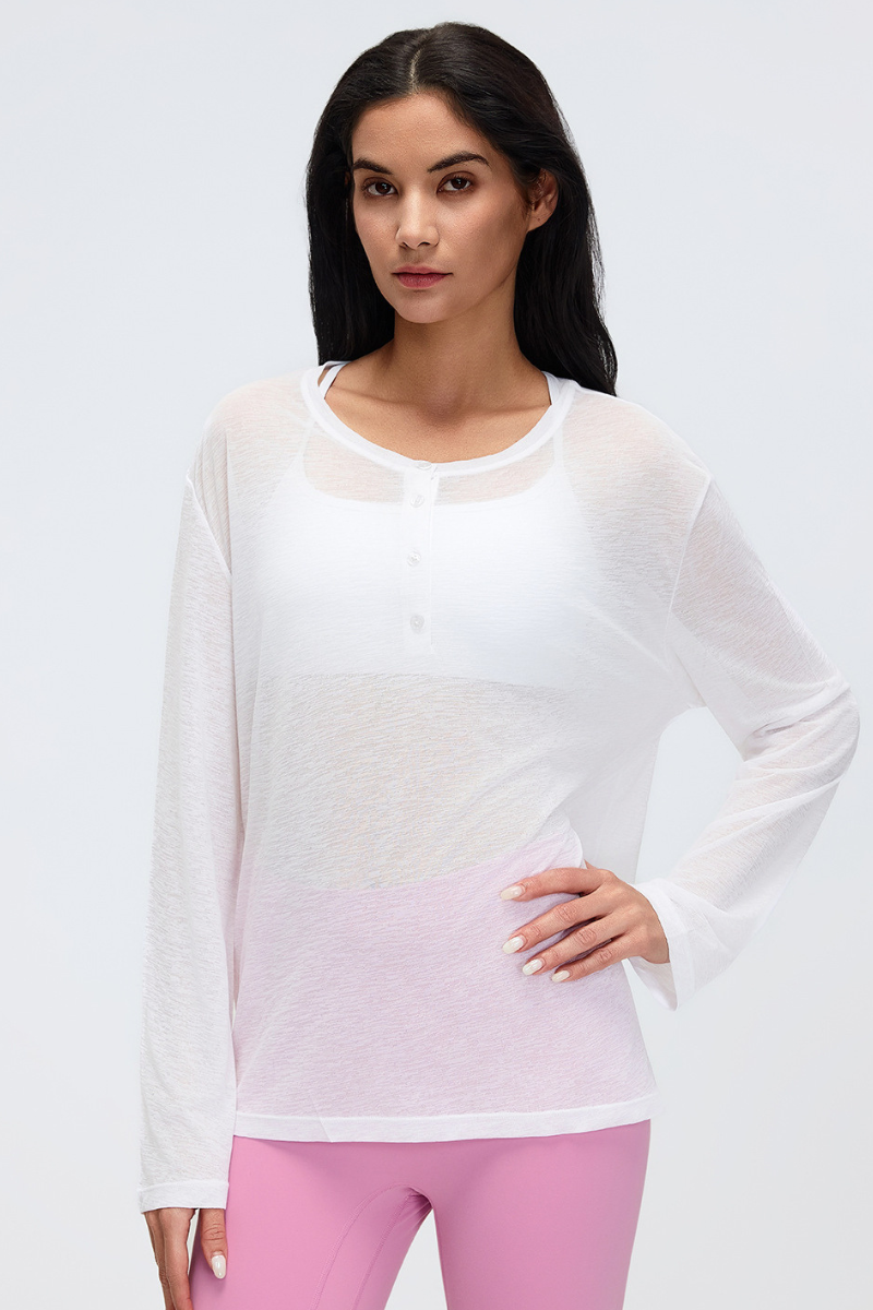 Women's 95g Ultra Light Button Placket Oversized Yoga Top