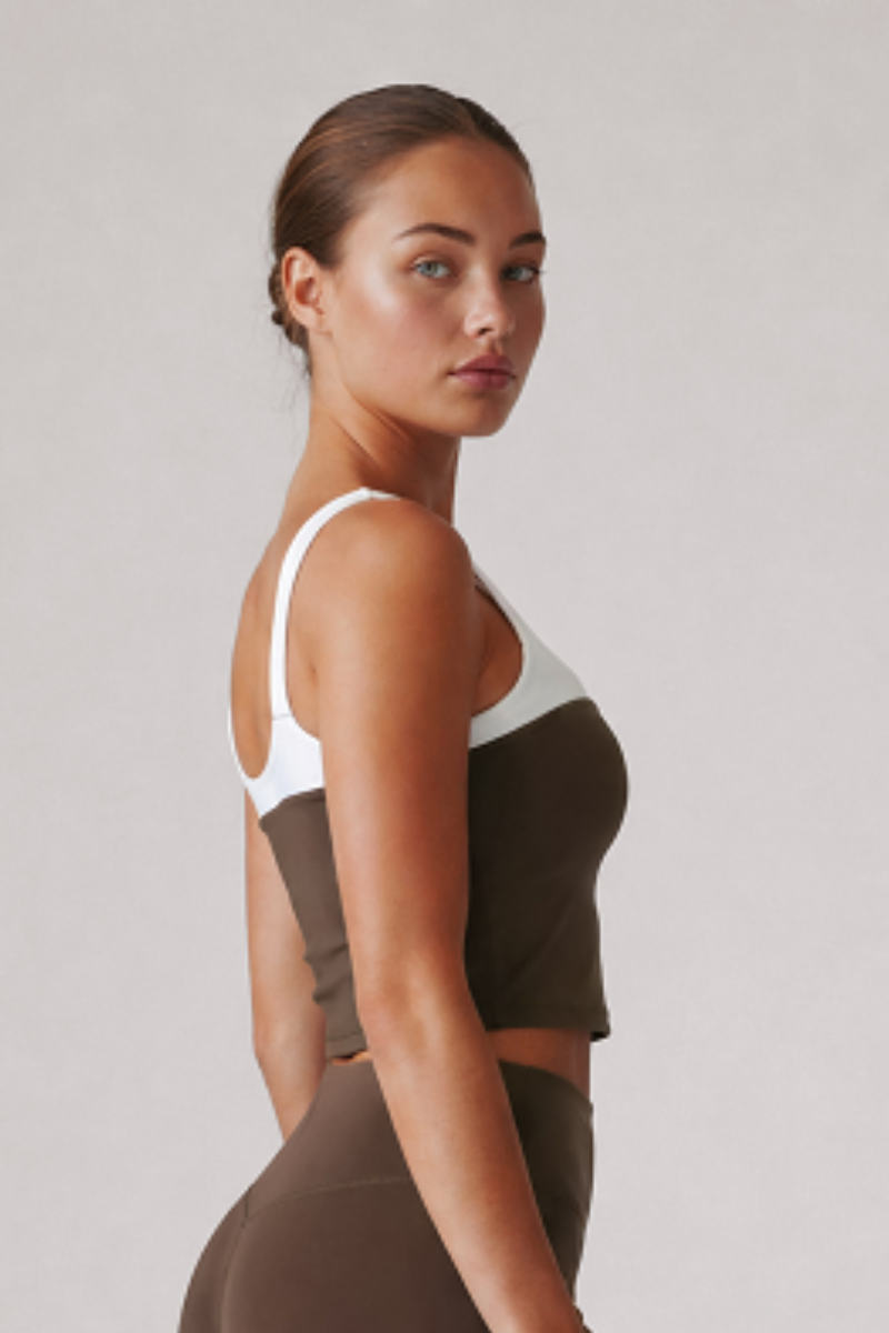 Women's Color Block U-Back Padded Sports Cropped Tank Top