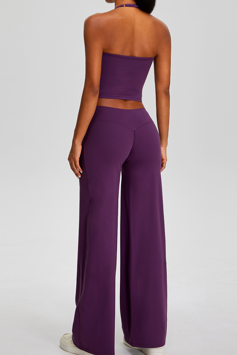 Women's Athletic Sets:Halter Triangle Cup Tank Top & Pants