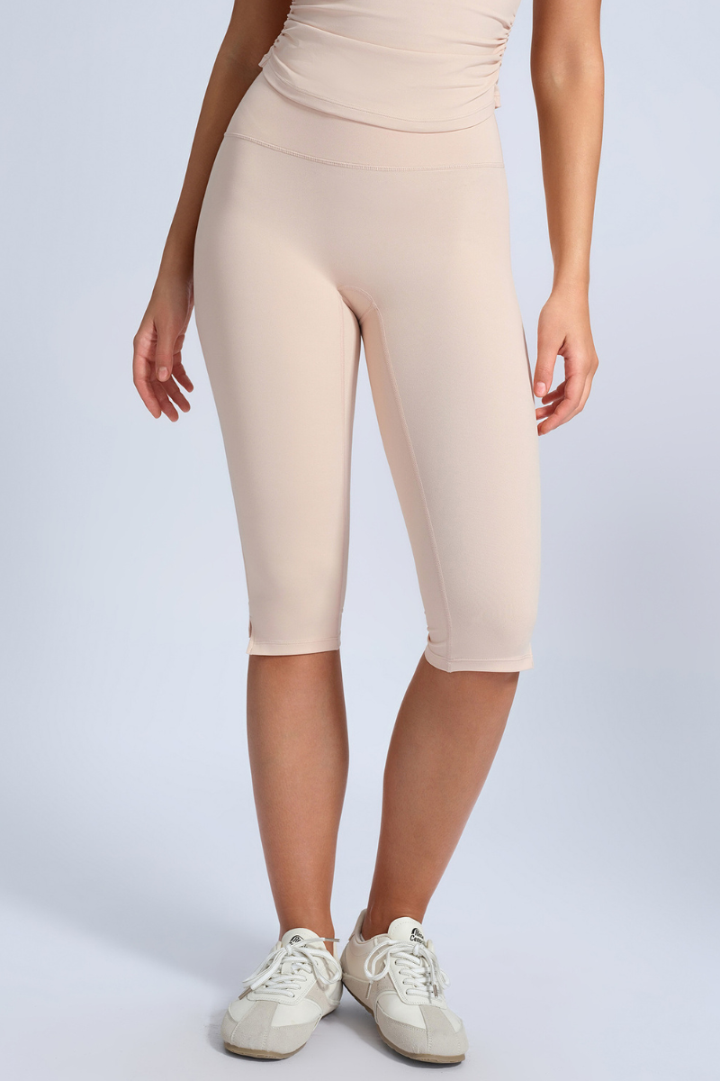 Women's High Waist Capri Leggings with Side Slit at Hem