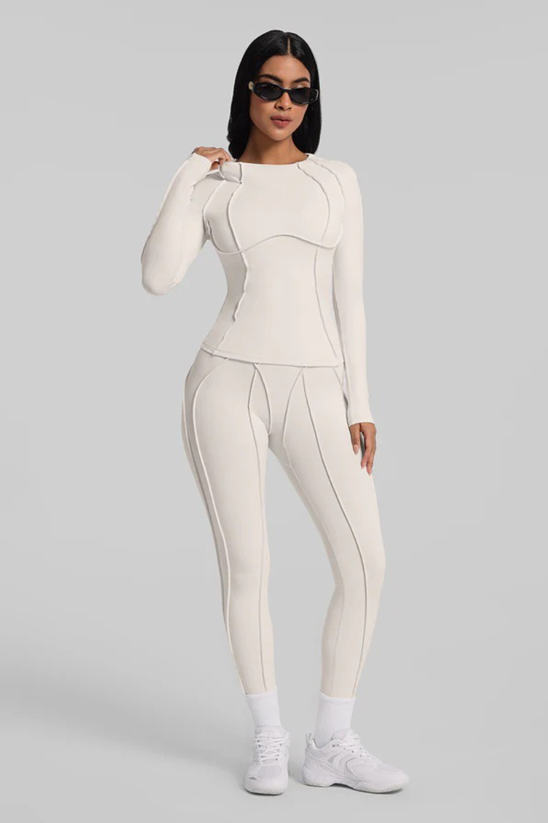 Women's Athletic Seam Detail Cropped Yoga Long Sleeve Top