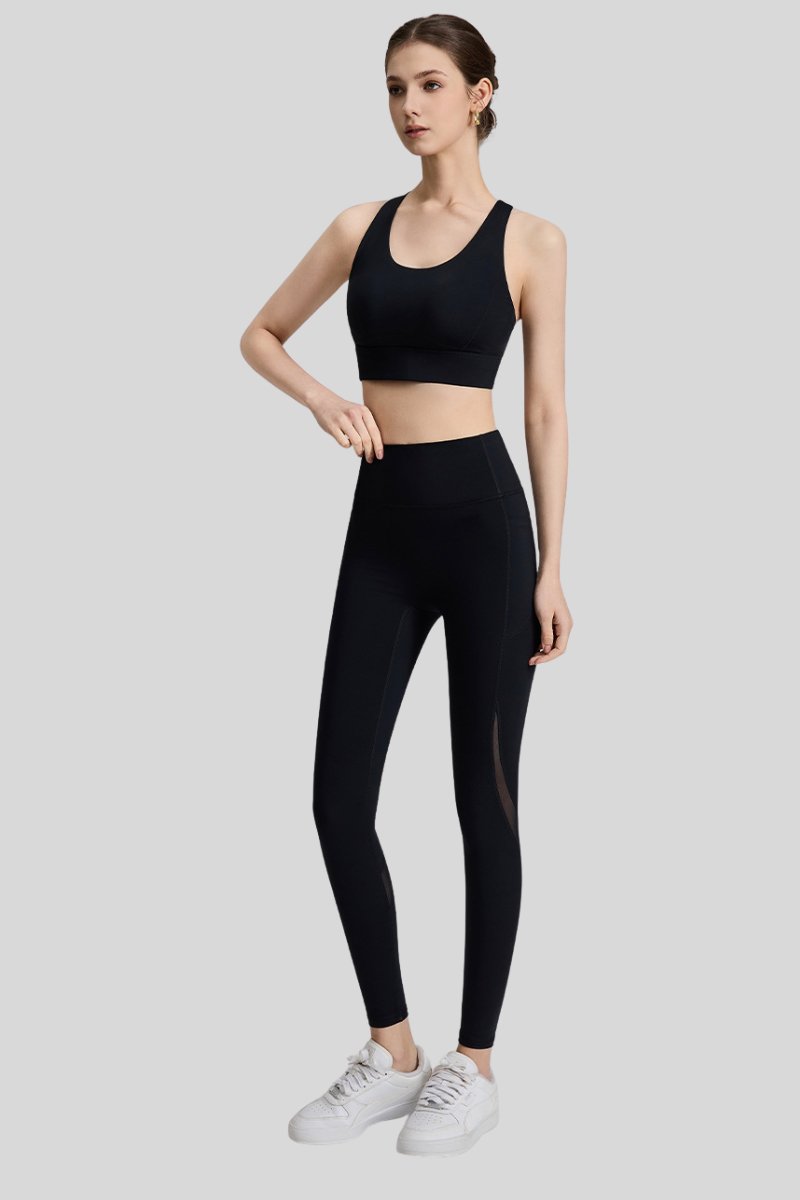 Women's Athletic Sets:U-neck Bra And Mesh-Panel Leggings